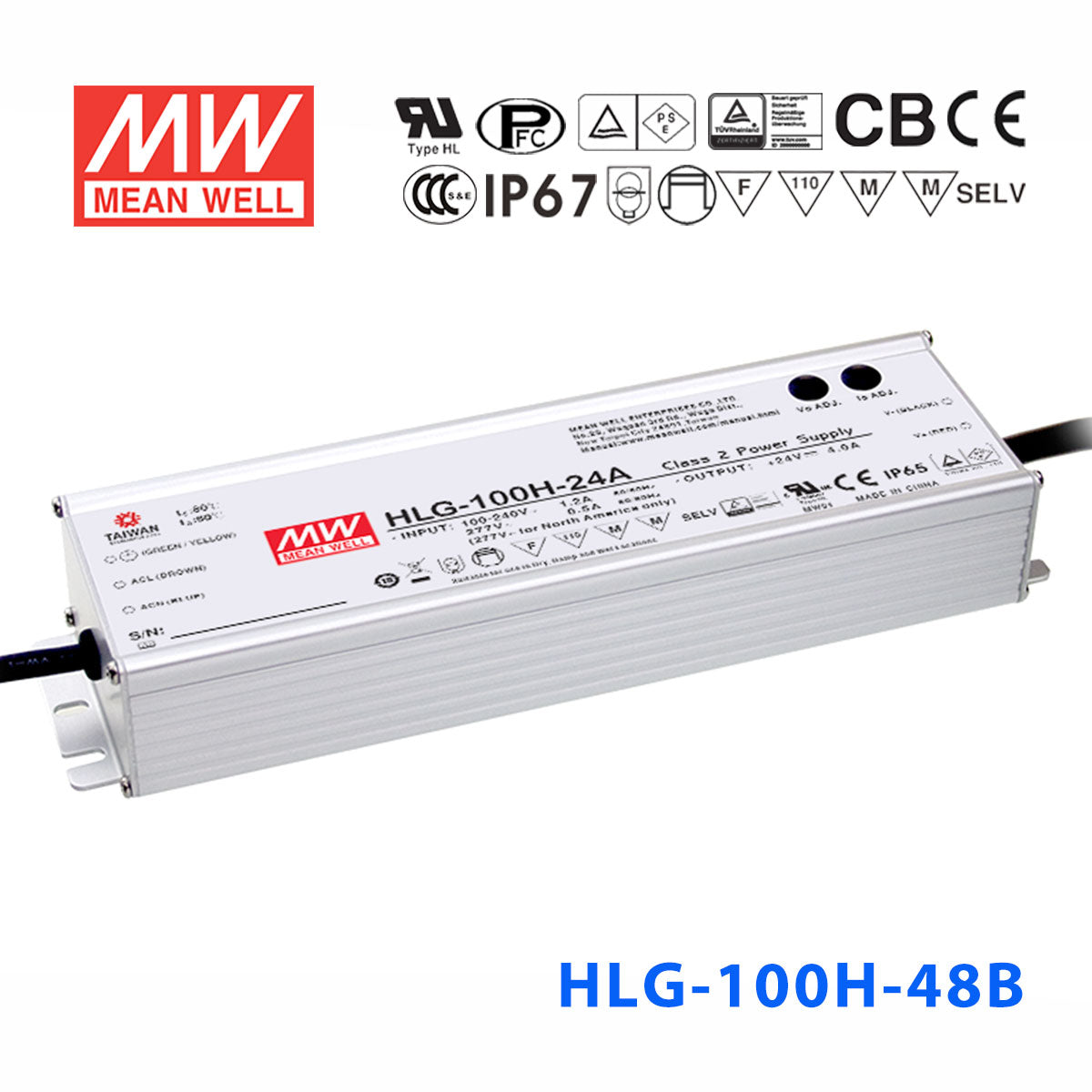 Mean Well HLG-100H-48AB Power Supply 100W 48V - Adjustable and Dimmable