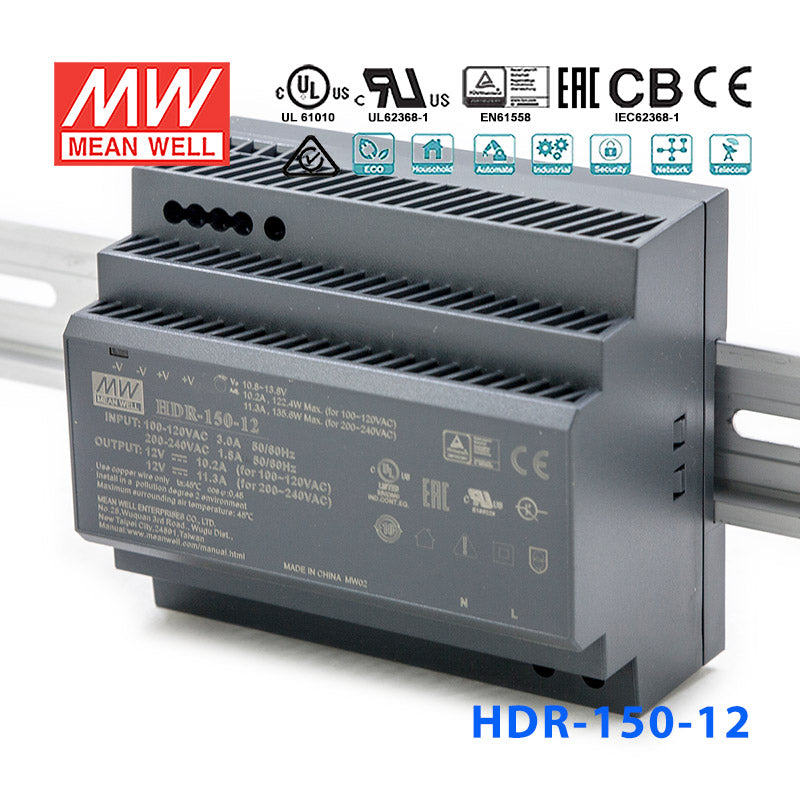 Mean Well HDR-150-12 Ultra Slim Step Shape Power Supply 150W 12V - DIN Rail