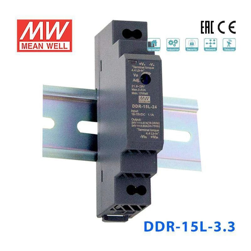 Mean Well DDR-15L-3.3 DC-DC Converter - 11.6W - 18~75V in 3.3V out